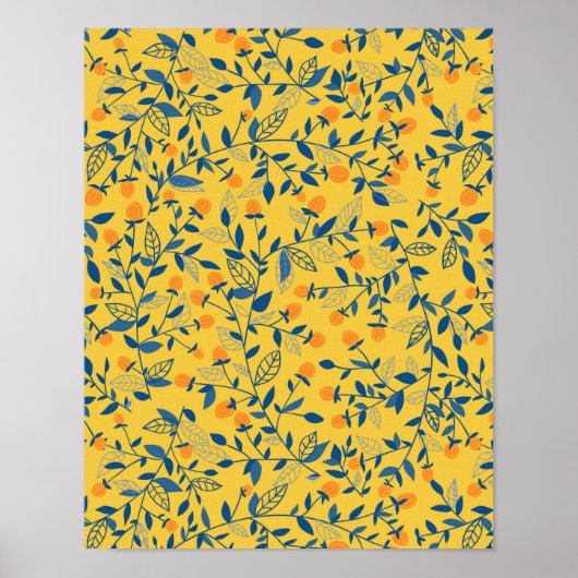 Stambloemen in blauw en geel poster (Voorkant)