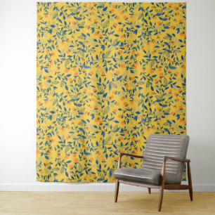 Stambloemen in blauw en geel wandkleed