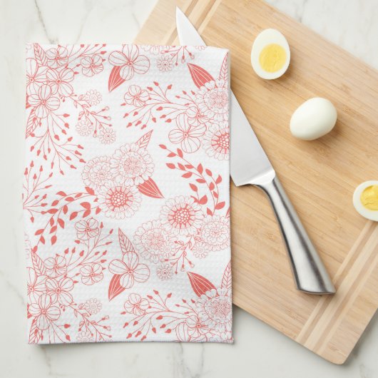 Stambloemen in levend koraal theedoek (Quarter Fold)