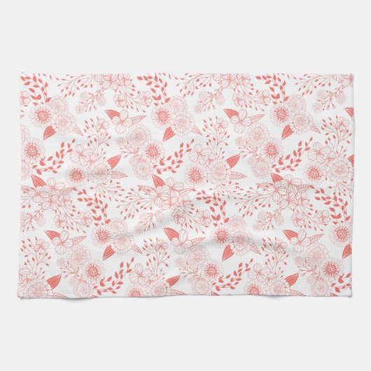 Stambloemen in levend koraal theedoek (Horizontaal)