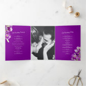 Stambloemen paarse waterverf bruiloft drieluik programma (Binnen)