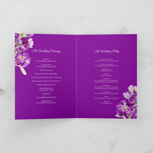 Stambloemen paarse waterverf bruiloft programma (Binnen)