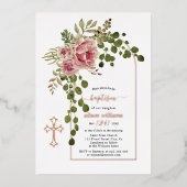 Stambloemen van roos, baptisme van zetmeel, roos g folie uitnodiging (Voorkant)