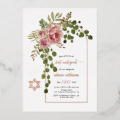 Stambloemen van roos, met boog van Mitzvah, roos g Folie Uitnodiging (Voorkant)