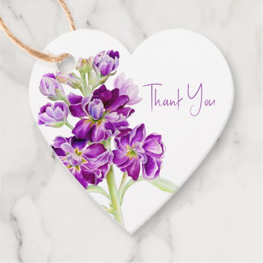 Stambloemen waterverf kunst paars bedankt bedankjes labels (Voorkant)