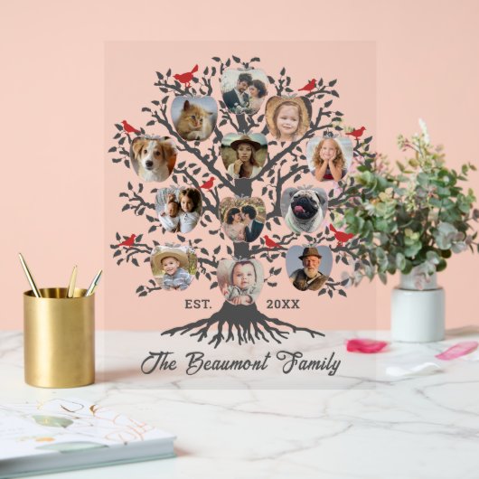 stamboom 12 fotocollage aangepaste naam en datum acryl bord (Huwelijk)