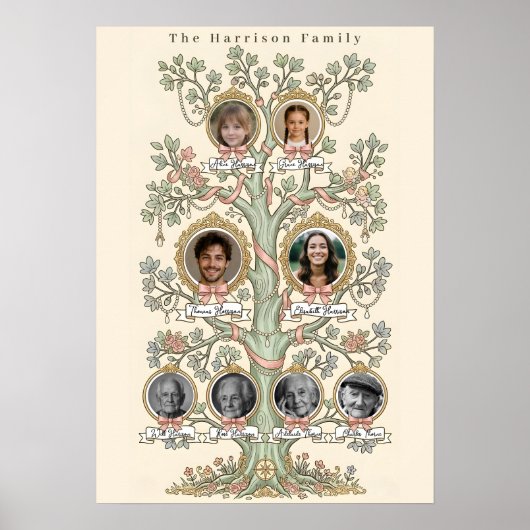 Stamboom 3 generaties Elegant Vintage Poster (Voorkant)