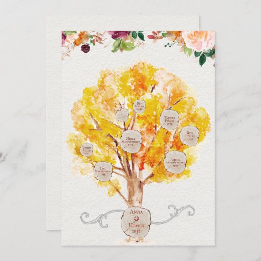 Stamboom Esdoornbladeren Genealogie Verwantschap K Bedankkaart (Voorkant / Achterkant)