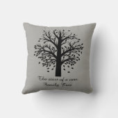 Stamboom, zwarte boom op grijs, 8 namen en data kussen (Achterkant)