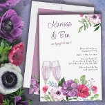 Stamel de Paarse Roze Bandelenpartij Kaart<br><div class="desc">Uitnodiging van de Floral Engagement Party met een bouquet van anemone, papaver en wilde bloem in tinten van paars en roze, omhuld met delicaat groen. De florale regeling is in waterverf en de namen van het paar binden de knoop wordt letterd in casual handgeschreven manuscript. Ideaal voor een roze, paarse,...</div>