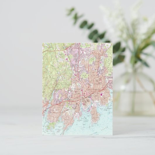 Stamford Connecticut Map (1987) Briefkaart (Staand voorkant)