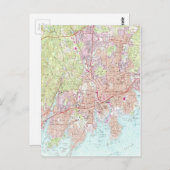 Stamford Connecticut Map (1987) Briefkaart (Voorkant / Achterkant)