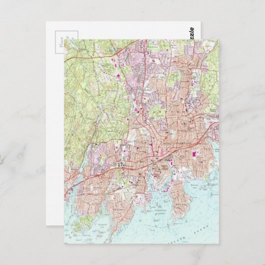 Stamford Connecticut Map (1987) Briefkaart (Voorkant / Achterkant)