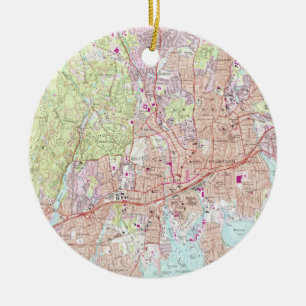 Stamford Connecticut Map (1987) Keramisch Ornament