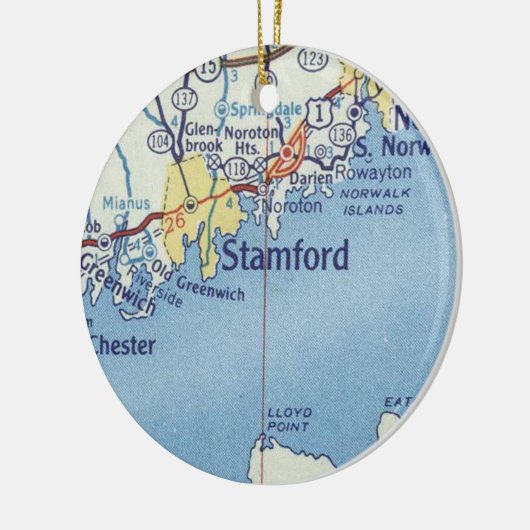 Stamford CT  kaart Keramisch Ornament (Links)