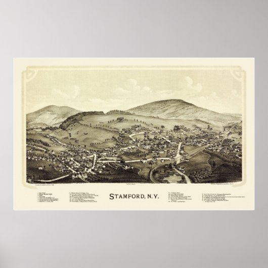 Stamford, NY Panoramic Map - 1890 Poster (Voorkant)