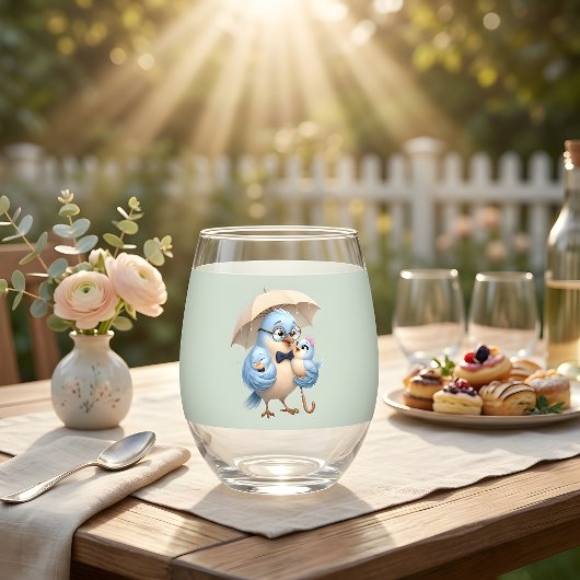 Stamloze glas met vader en baby vogel