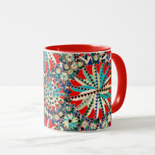 Stammen Druk Mandala, Rood, Blauw en Room Mok