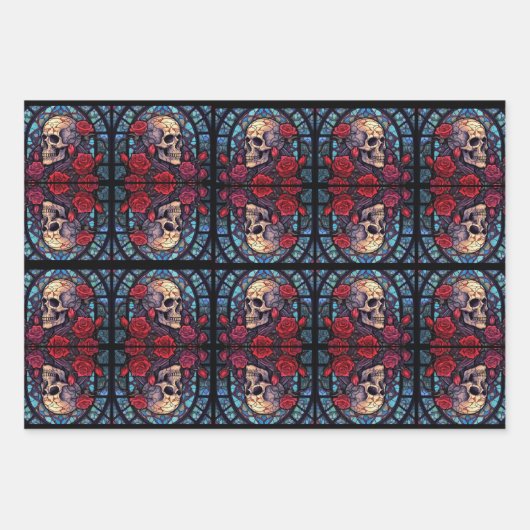 Stammen en stenen Schedel & Rozen Inpakpapier Vel (Voorkant 3)