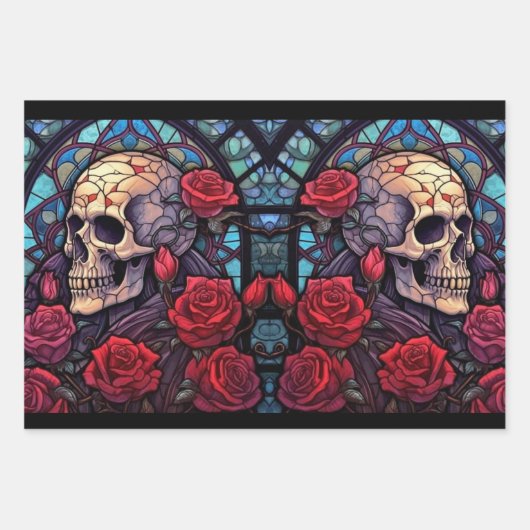 Stammen en stenen Schedel & Rozen Inpakpapier Vel (Voorkant 3)