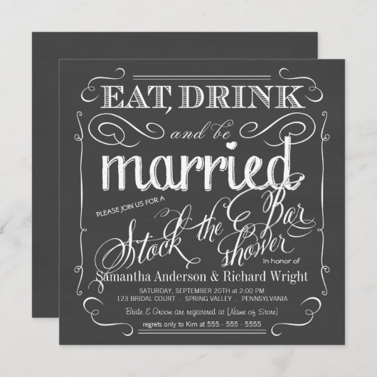 Stammen van de uitnodiging van de Bar Chalkboard W (Voorkant / Achterkant)