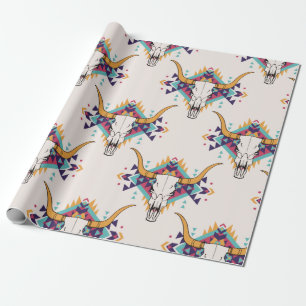 stammennaadloos patroon met schil en schedel cadeaupapier