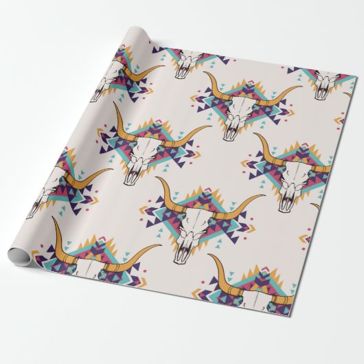  stammennaadloos patroon met schil en schedel cadeaupapier (Uitgerold)