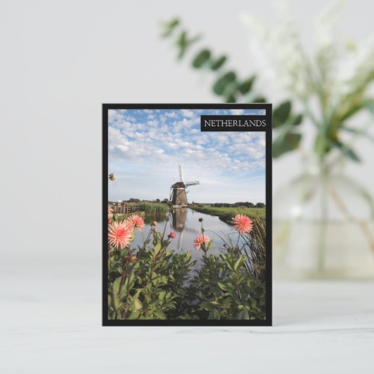 Stammolen en bloemen, Holland-kaart met verticale  Briefkaart (Staand voorkant)