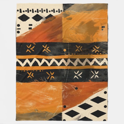 Stammotieven in zwarte en aardetinten fleece deken (Voorkant)