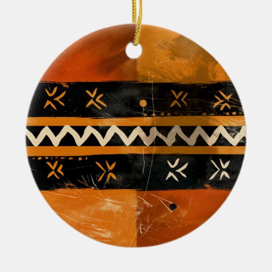 Stammotieven in zwarte en aardetinten keramisch ornament (Voorkant)