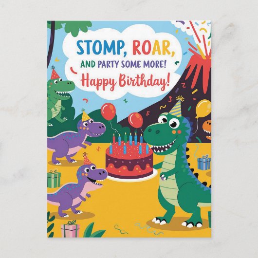 "Stamp, Brul & Vier Feest Met Dino Kids-ontwerp Briefkaart (Voorkant)