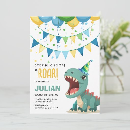 Stamp Chomp Brul Schattige Tyrex Verjaardag Kaart (Staand voorkant)