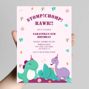 Stamp Chomp Rawr Roze Cute Dinosaur Verjaardag Kaart