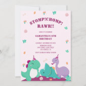 Stamp Chomp Rawr Roze Cute Dinosaur Verjaardag Kaart (Voorkant)
