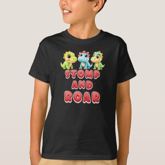 Stamp en Brul, Grappige Dinosaurussen Kinderen T-shirt (Voorkant)