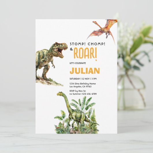 Stamp Kauw Brul Banden Rex Verjaardag Dinosaure Kaart (Staand voorkant)