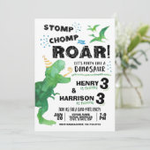 Stamp Kauw Brul Gezamenlijke Broer of Zus Dinosaur Kaart (Staand voorkant)