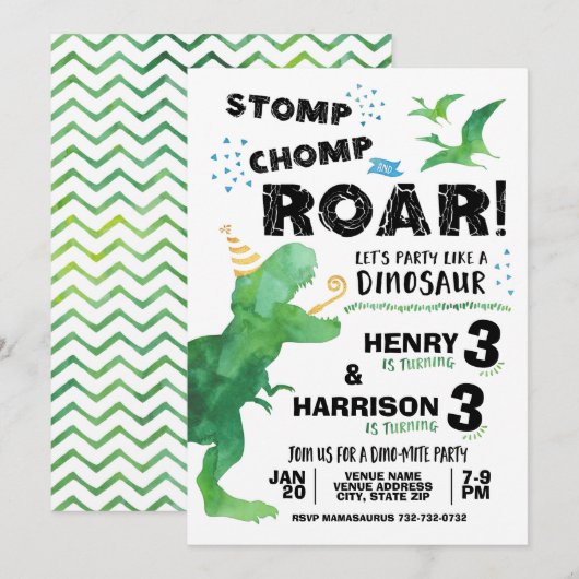 Stamp Kauw Brul Gezamenlijke Broer of Zus Dinosaur Kaart (Voorkant / Achterkant)