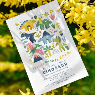 Stamp, kauw, brul Kleurrijke Dino 3e verjaardag Kaart