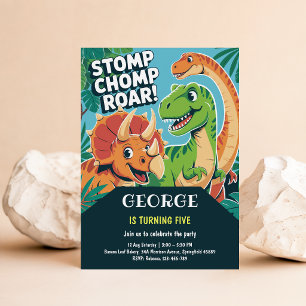 Stamp Kauw Brul Pret Dinosaur 5e Verjaardagsfeestj Kaart
