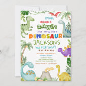 Stamp, kauw en brul! Dinosaurus verjaardagsfeestje Kaart (Voorkant)