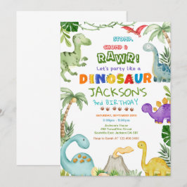 Stamp, kauw en brul! Dinosaurus verjaardagsfeestje Kaart