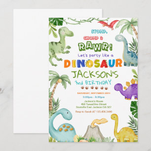 Stamp, kauw en brul! Dinosaurus verjaardagsfeestje Kaart