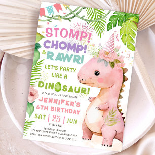 Stamp, kauw, rauw! Dinosaur 6de verjaardagsfeestje Kaart