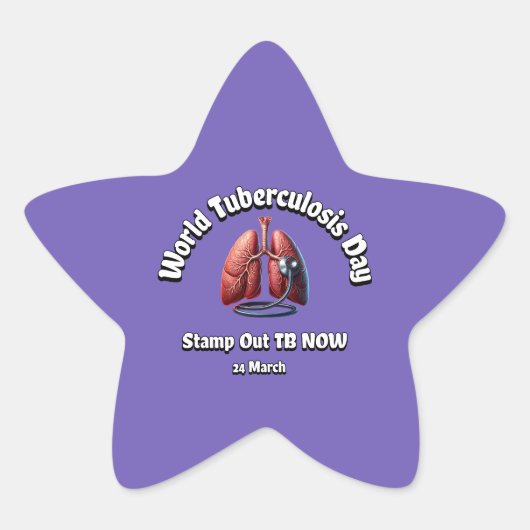 Stamp onze TB nu. Wereld Tuberculose Dag. Ster Sticker (Voorkant)