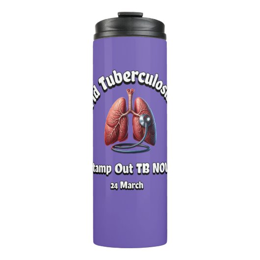 Stamp onze TB nu. Wereld Tuberculose Dag. Thermosbeker (Voorkant)