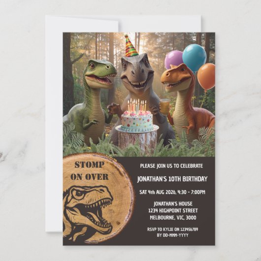 Stamp Over Dinosaur Verjaardagsfeestje Kaart (Voorkant)