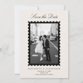 Stamp Style Modern Ivory One Photo Save the Date Kaart (Voorkant)