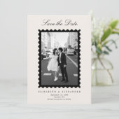 Stamp Style Modern Ivory One Photo Save the Date Kaart (Staand voorkant)
