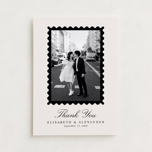 Stamp Style Modern Ivory One Photo Thank You Card Kaart